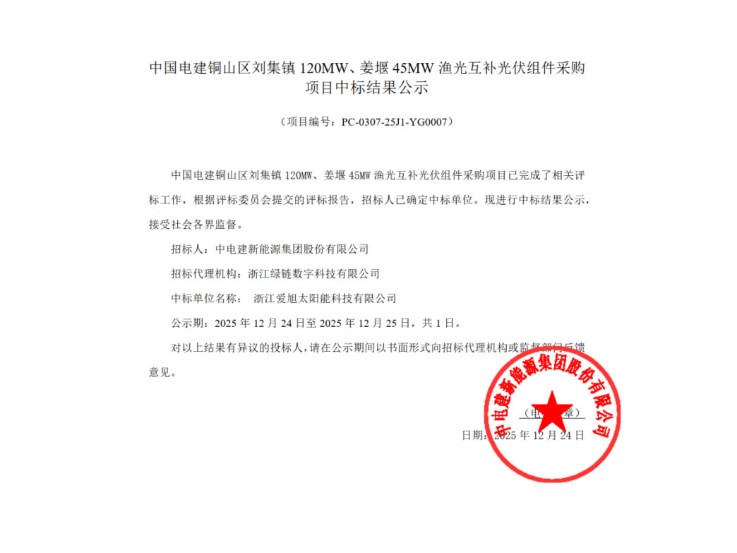 直流侧184MW！8455线路检测中心ABC中标中国电建渔光互补项目